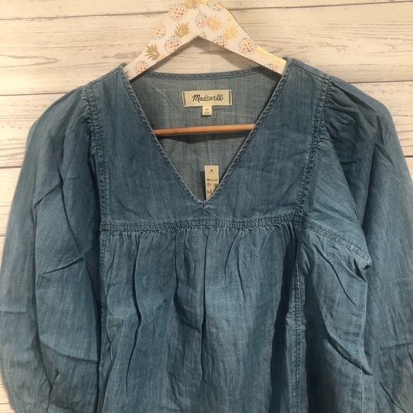 NWT Madewell Denim shirred balloon peasant top - Picture 3 of 5